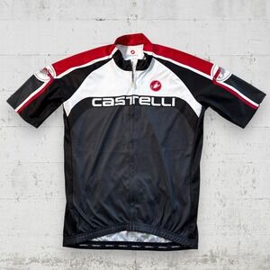 Mens Castelli Black Cycling Shirt Jersey Full ZIp Bicycle Road Size XL
